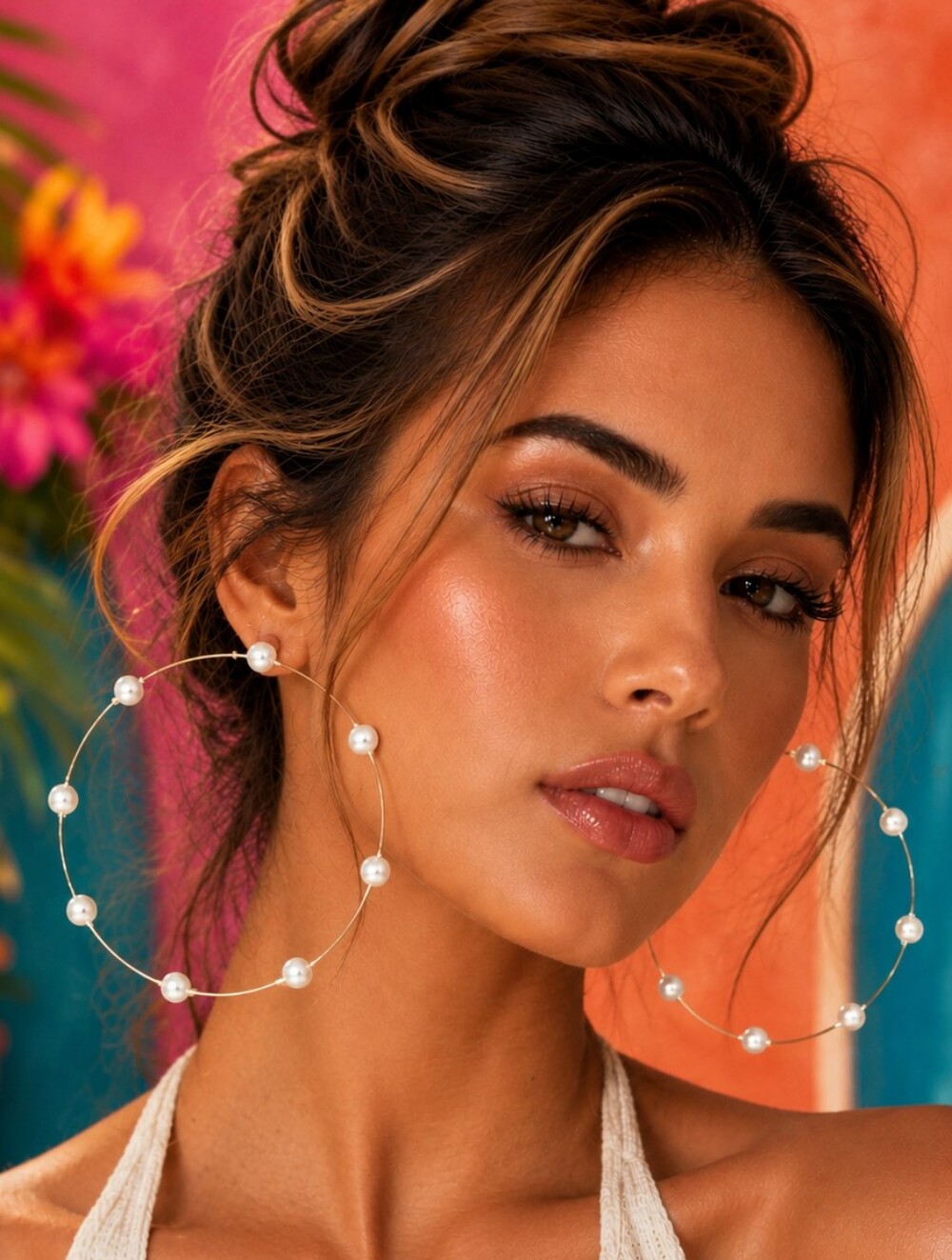 Oversized Gold Plated Hoop Pearl Statement Earrings